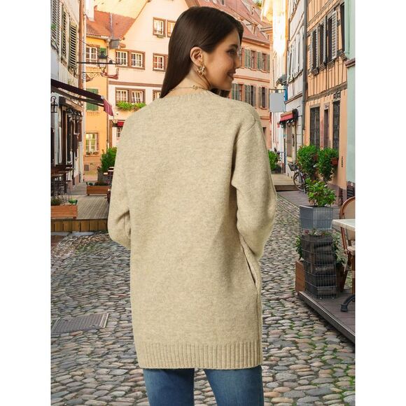 Crewneck Long Sleeve Oversized Loose Chunky Warm Pullover Sweater Top Khaki - Picture 5 of 6